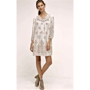 One September Boho Embroidered Dove Peasant Dress